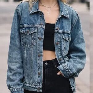 Women’s Calvin Klein Jean Jacket Denim Coat Large L Mid Wash Long Sleeve Blue